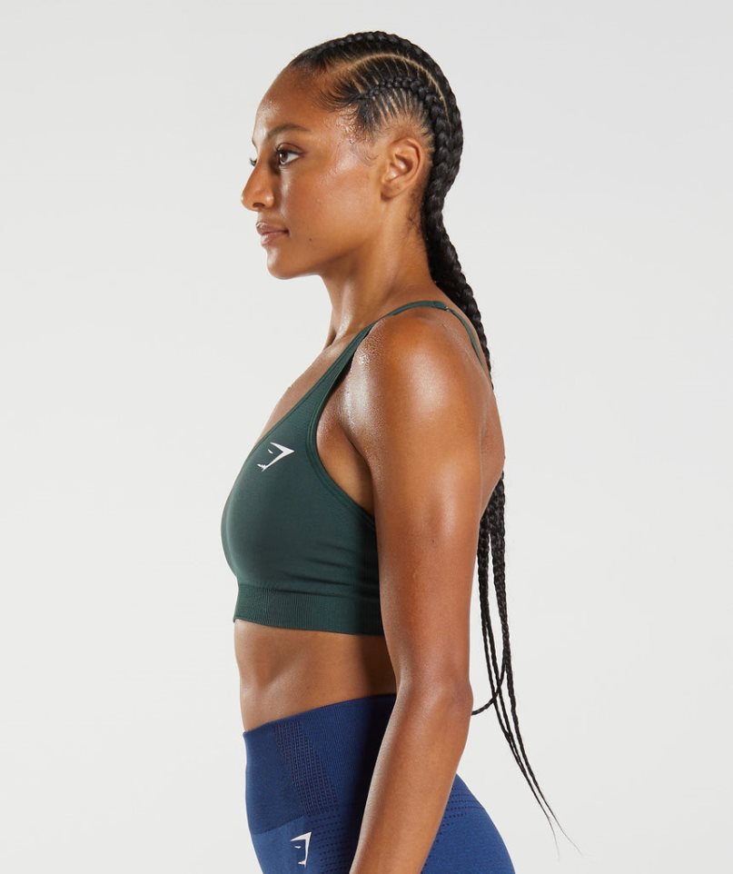 Women's Gymshark Vital Seamless 2.0 V Neck Sports Bra Dark Green | CA 70DN18